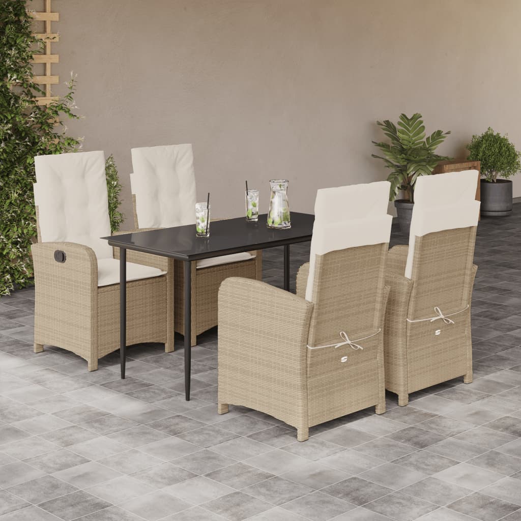 5-tlg. Garten-Essgruppe mit Kissen Beige Poly Rattan